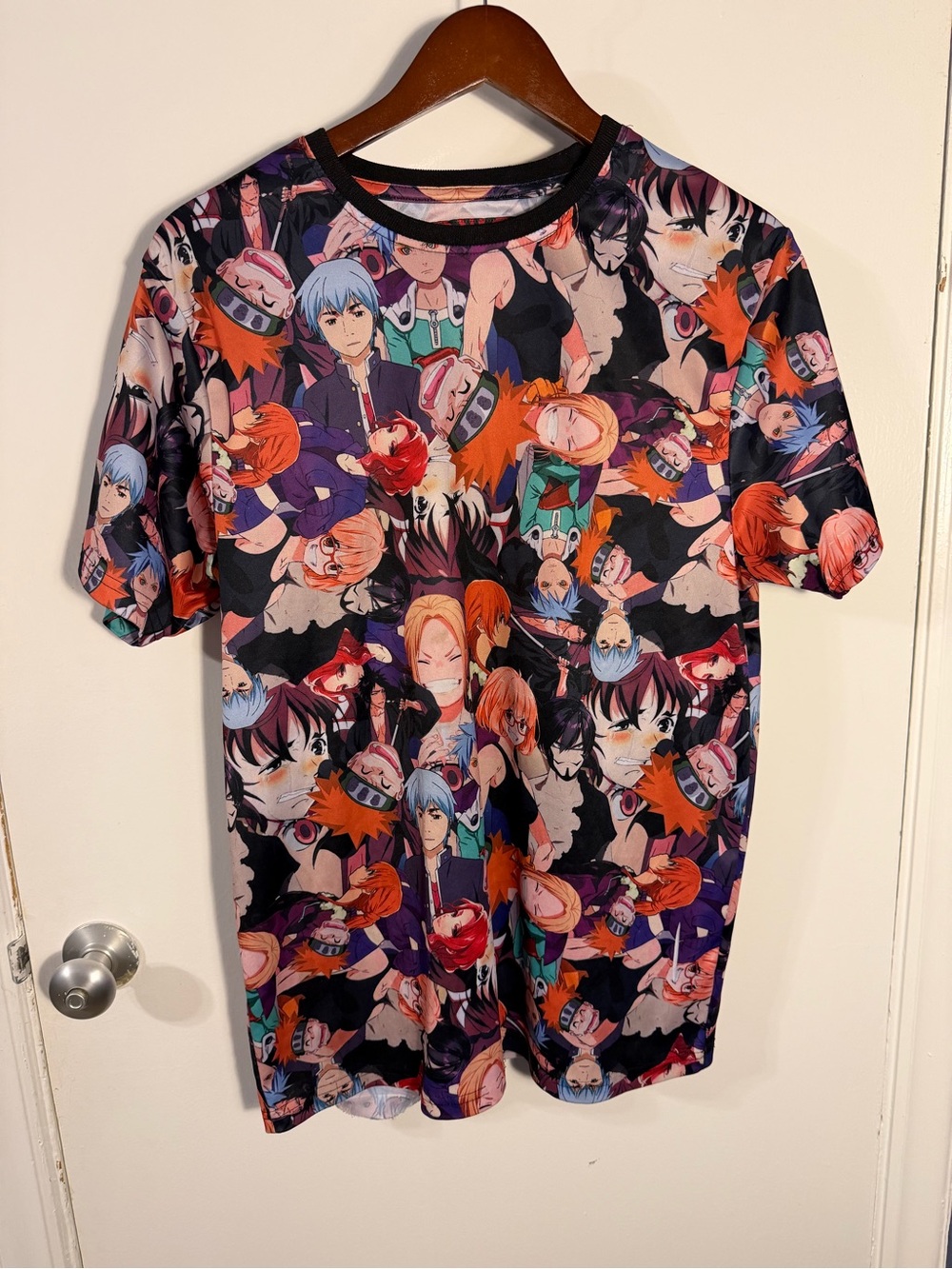 All-Over Anime Print Short Sleeve Tee - Black & Multicolor Large